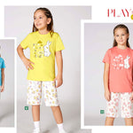 Girls' Cotton Pajamas with Bunny in the Cloud Graphic 3352