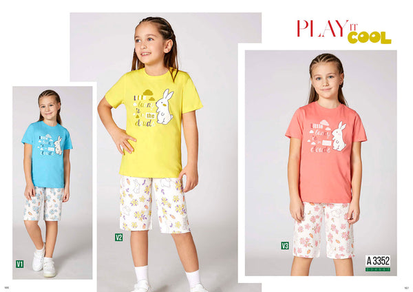 Girls' Cotton Pajamas with Bunny in the Cloud Graphic 3352