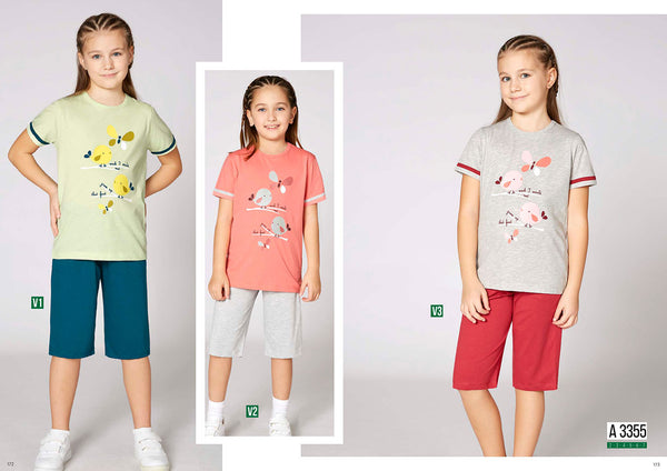 Girls' cotton pajamas with bird prints 3355