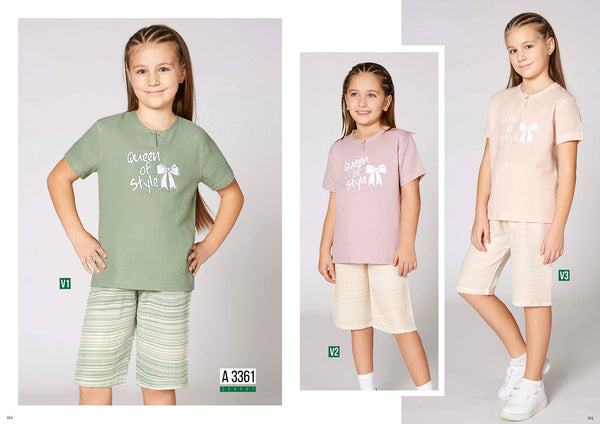 Girls' Cotton Pajamas, Queen of Style 3361