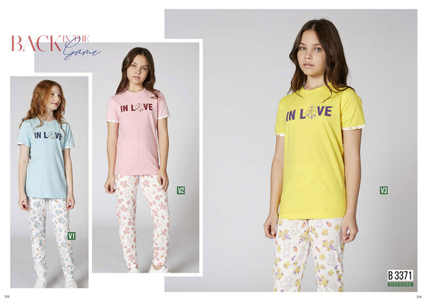 Turkish girls' pajamas, blouse with long pants 3371