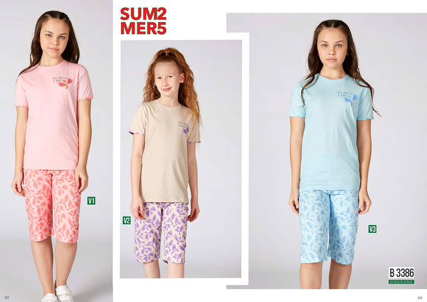 Turkish girls' cotton pajamas, large sizes 3386