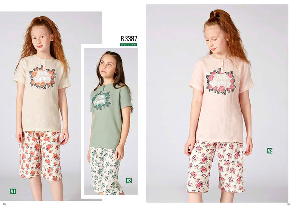 Turkish girls' cotton pajamas, large sizes 3387