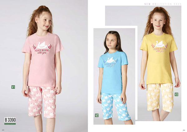 Turkish girls' cotton pajamas, large sizes 3390
