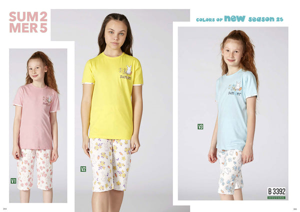 Turkish girls' cotton pajamas, large sizes 3392
