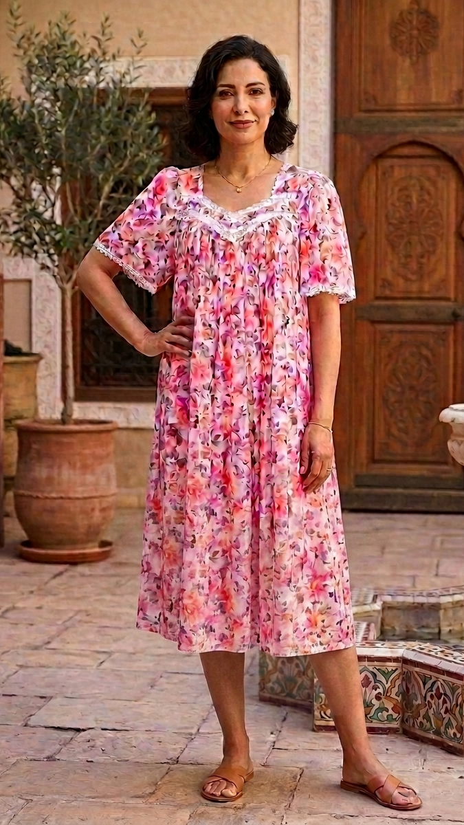 PINK Floral Satin Ballet Nightgown(LONG) 9030
