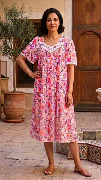 PINK Floral Satin Ballet Nightgown(LONG) 9030