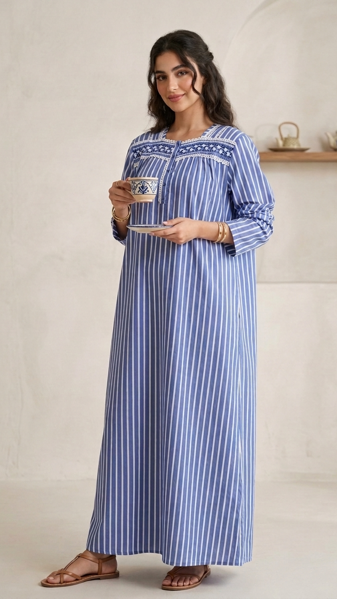 Women's striped long-sleeved cotton dress 25-20-B-1