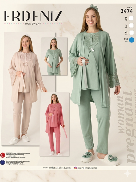 Maternity and Postpartum 3-Piece Pajama & Robe Set  3474