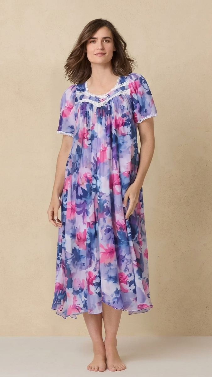 Floral Satin Ballet Nightgown(MIDI) 7030
