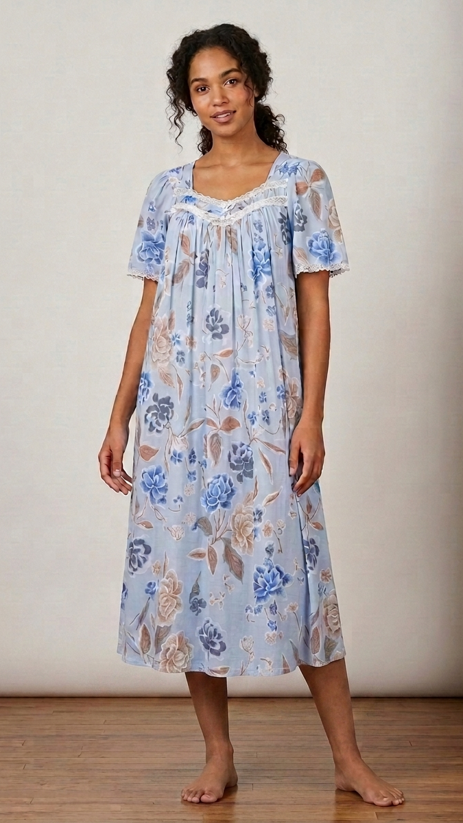 GRAY Floral Satin Ballet Nightgown(SHORT) 6030