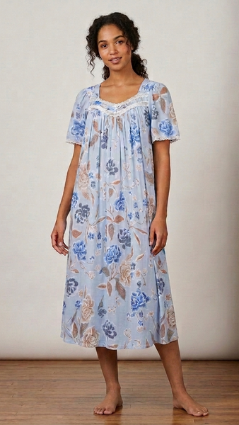 GRAY Floral Satin Ballet Nightgown(SHORT) 6030