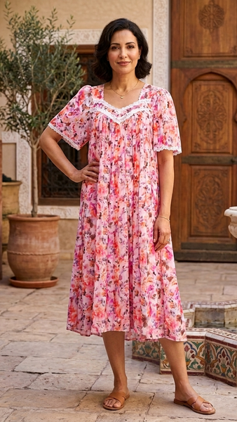 PINK Floral Satin Ballet Nightgown(MEDI)7030