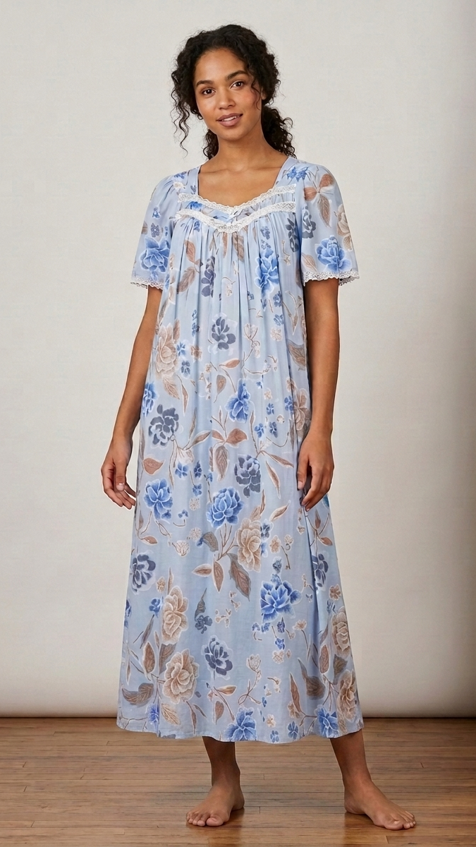 Floral Satin Ballet Nightgown(MIDI) 7030
