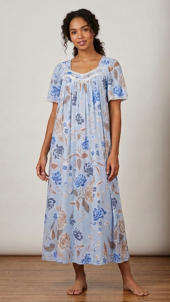 Floral Satin Ballet Nightgown(MIDI) 7030