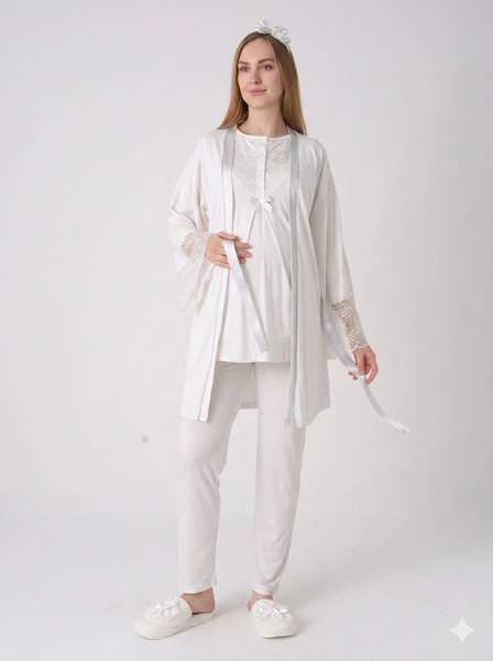 Maternity and Postpartum 3-Piece Pajama & Robe Set  3474