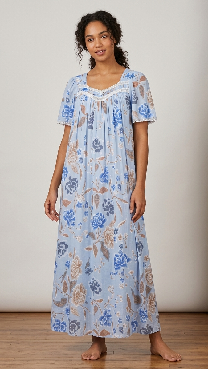 GRAY Floral Satin Ballet Nightgown(LONG) 9030