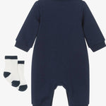 Baby Boys Blue Cotton Embroidered Cars Romper Set 25-16335