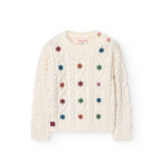 BOBOLI Solid Color Crew Neck Sweater with Cream Embroidery for Girls239048