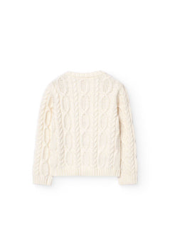 BOBOLI Solid Color Crew Neck Sweater with Cream Embroidery for Girls239048