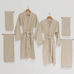 Lace Trim 6-Piece Robe Set – Women & Men | Natural