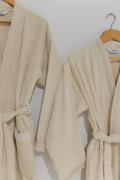 Lace Trim 6-Piece Robe Set – Women & Men | Natural