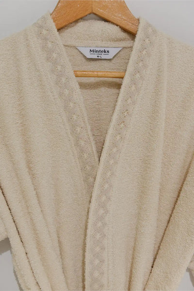 Lace Trim 6-Piece Robe Set – Women & Men | Natural