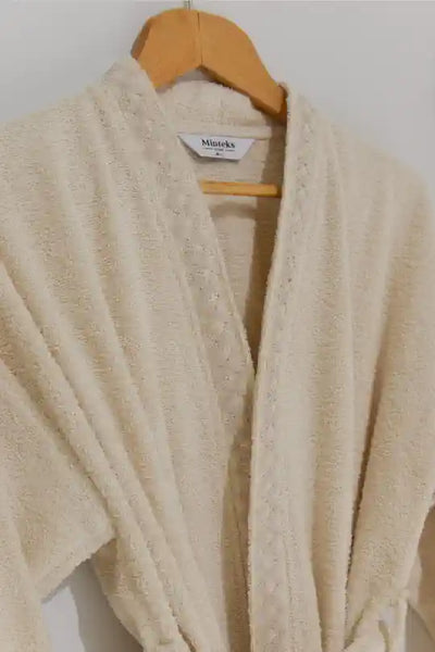 Lace Trim 6-Piece Robe Set – Women & Men | Natural