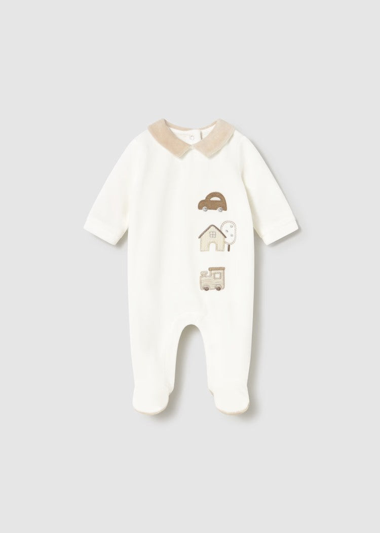 Newborn Boy Collared Velour One Piece Ref. 15-02716-45