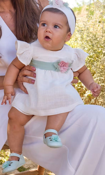 Newborn Girl Dress with Floral Sash and Bloomers Ref. 26-1886-48