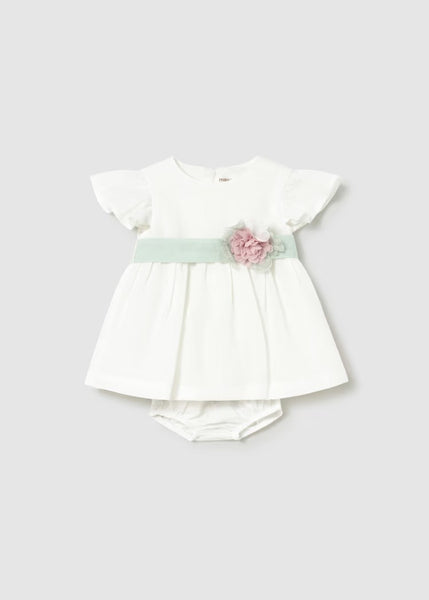 Newborn Girl Dress with Floral Sash and Bloomers Ref. 26-1886-48