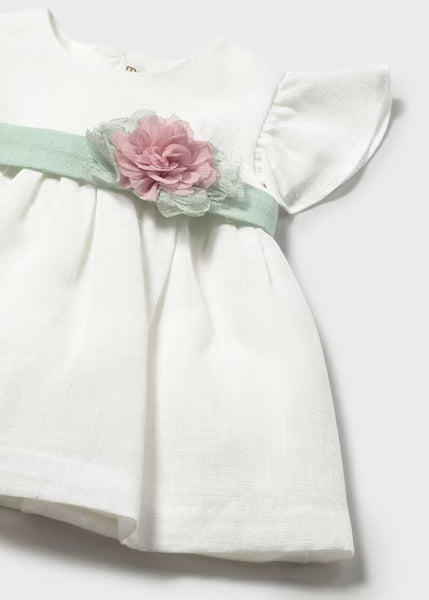 Newborn Girl Dress with Floral Sash and Bloomers Ref. 26-1886-48