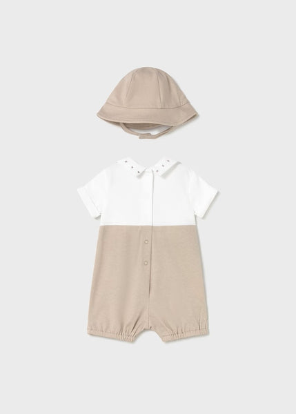 Newborn mock overall romper with hat Ref.  25-01605-050