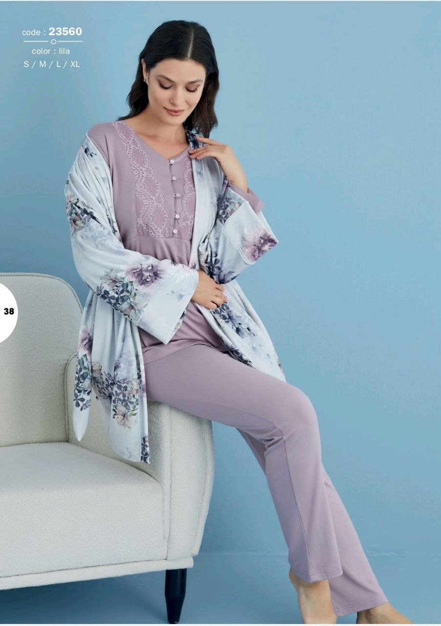 Women's cotton pajamas with a soft robe with a velvet feel 23560