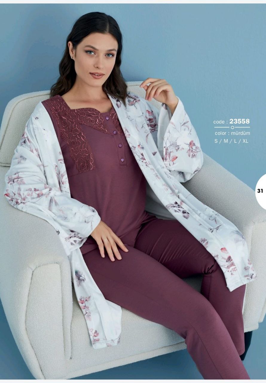 Women's cotton pajamas with a soft robe with a velvet feel 23558