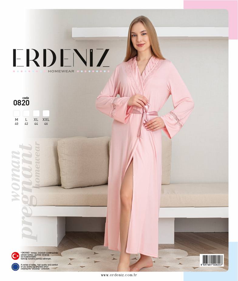 Women's long-sleeved cotton robe 0820