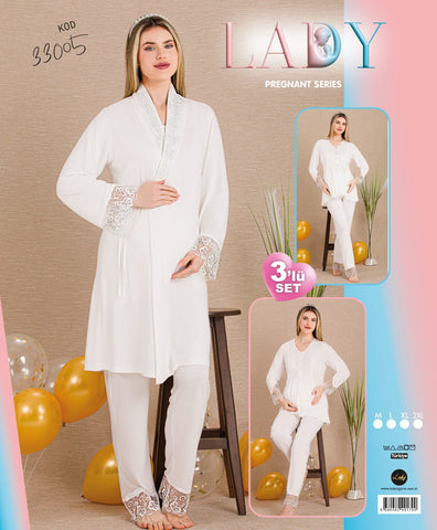 Women's 3-piece pajama set with long robe 2002