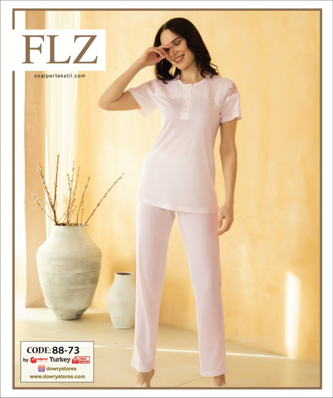 WOMEN'S SUMMER WOVEN TROUSERS SHORT SLEEVE HOMEWEAR FLZ 88-73