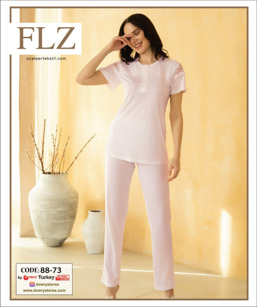 WOMEN'S SUMMER WOVEN TROUSERS SHORT SLEEVE HOMEWEAR FLZ 88-73