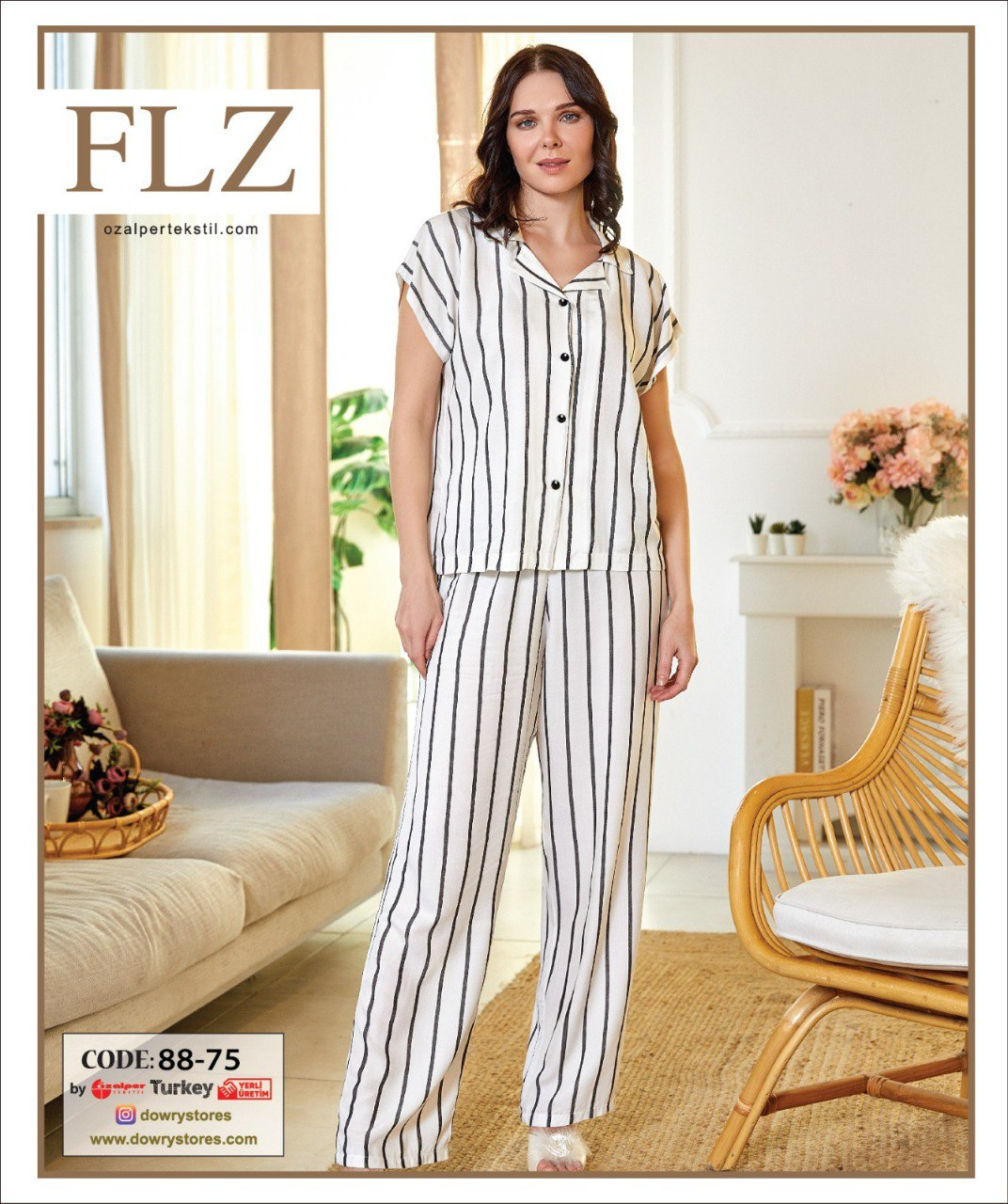 WOMEN'S SUMMER WOVEN TROUSERS SHORT SLEEVE HOMEWEAR FLZ 88-75