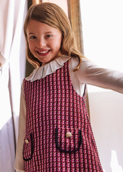 Girl's Ruffle Neck T-Shirt Ref.  13-05656-004/Girl's Checkered Tweed Pinafore Ref.  13-05551-008