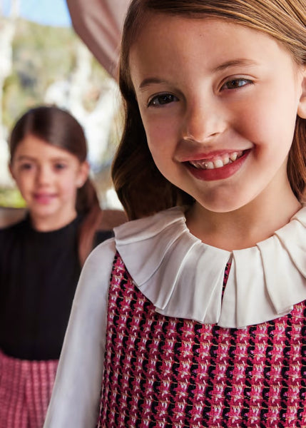 Girl's Ruffle Neck T-Shirt Ref.  13-05656-004/Girl's Checkered Tweed Pinafore Ref.  13-05551-008