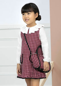 Girl's Ruffle Neck T-Shirt Ref.  13-05656-004/Girl's Checkered Tweed Pinafore Ref.  13-05551-008