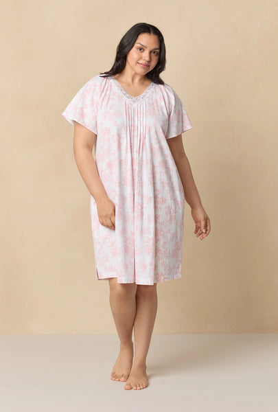 Coral Toile Flutter Sleeve Short Cotton Knit Nightgown 22672-817