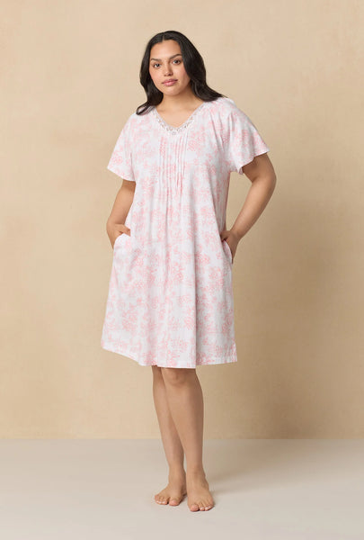 Coral Toile Flutter Sleeve Short Cotton Knit Nightgown 22672-817
