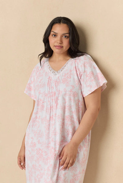 Coral Toile Flutter Sleeve Short Cotton Knit Nightgown 22672-817