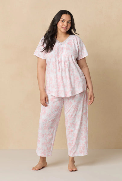 Coral Toile Capri Cotton Knit Pajama Set 92672-817-