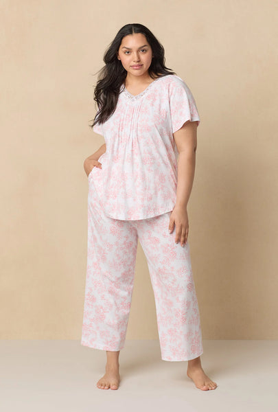 Coral Toile Capri Cotton Knit Pajama Set 92672-817-