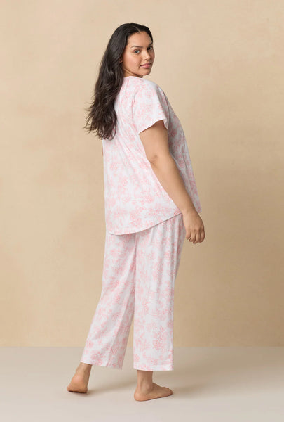 Coral Toile Capri Cotton Knit Pajama Set 92672-817-
