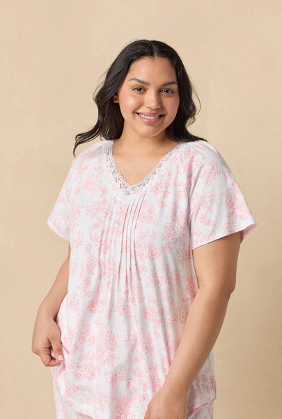 Coral Toile Capri Cotton Knit Pajama Set 92672-817-